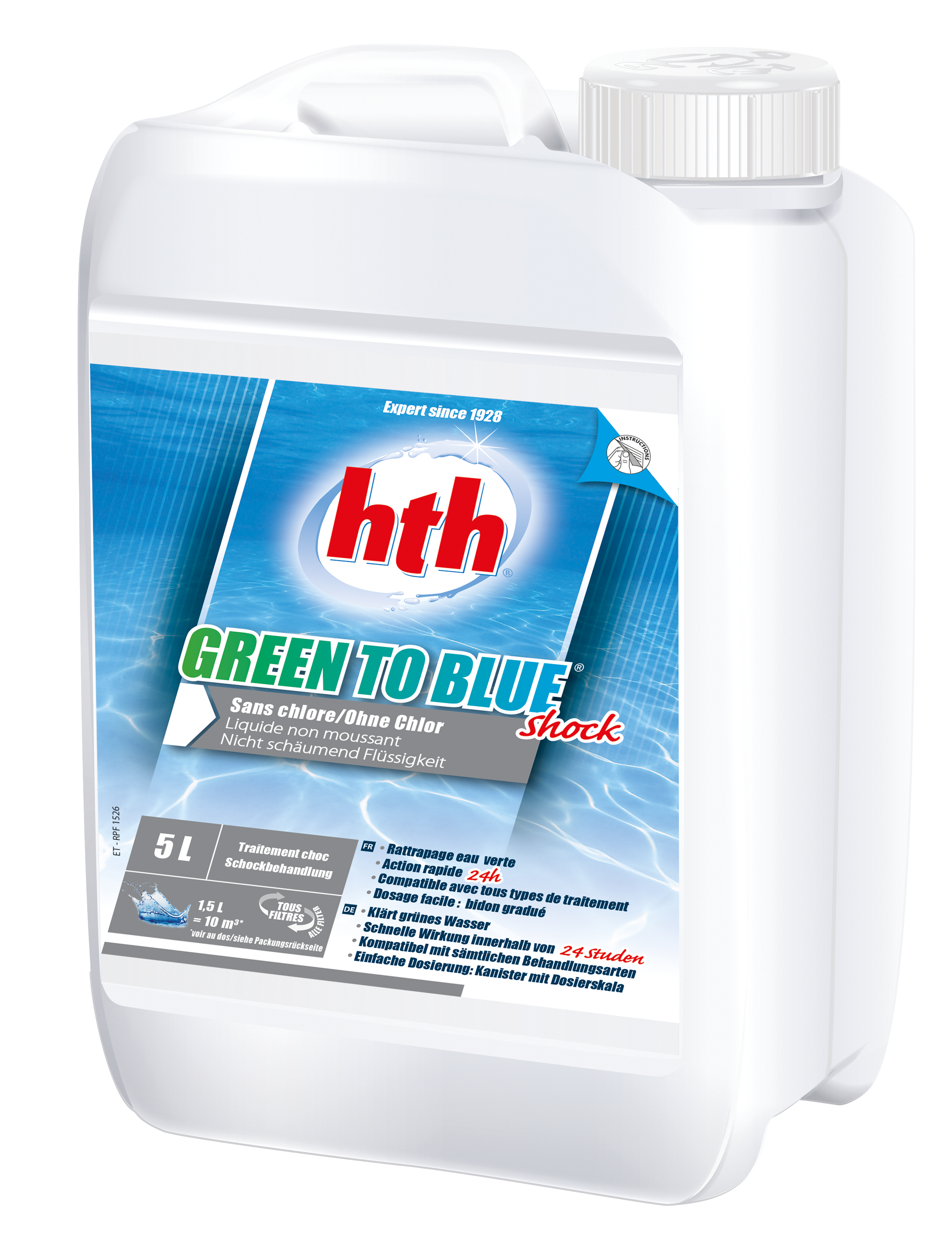Produit désinfectant choc pour eau de piscine HTH green to blue