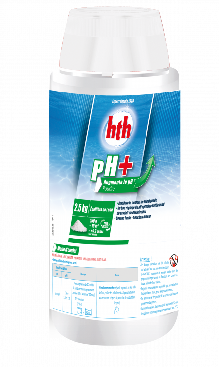 Produit d'équilibre de l'eau de piscine pH+ de la marque HTH
