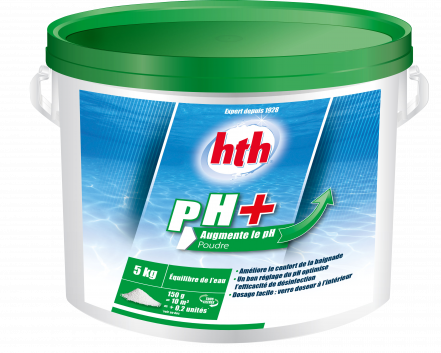 Seau de produit d'équilibre de l'eau de piscine pH+ de la marque HTH