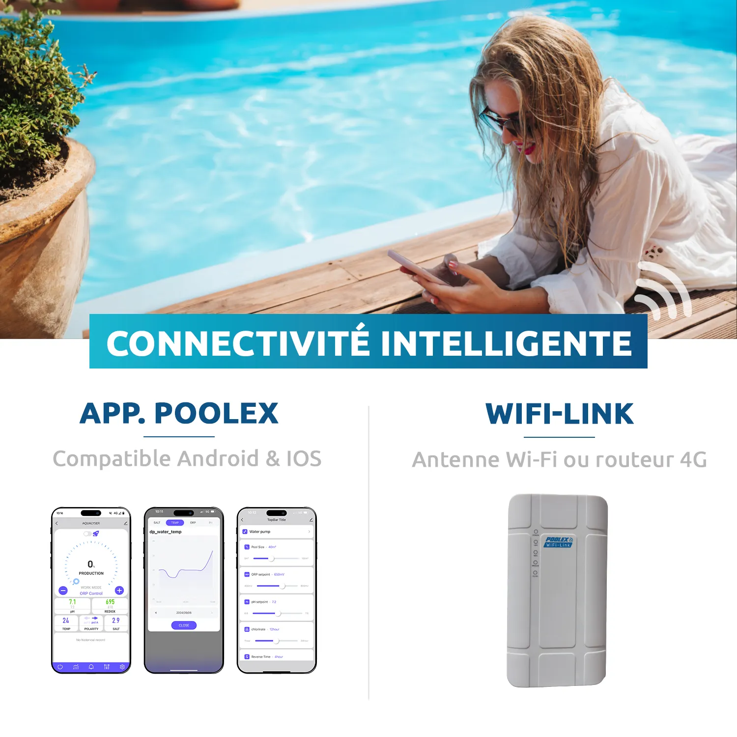 Application mobile pour Électrolyseur connecté Aqualyser Poolex