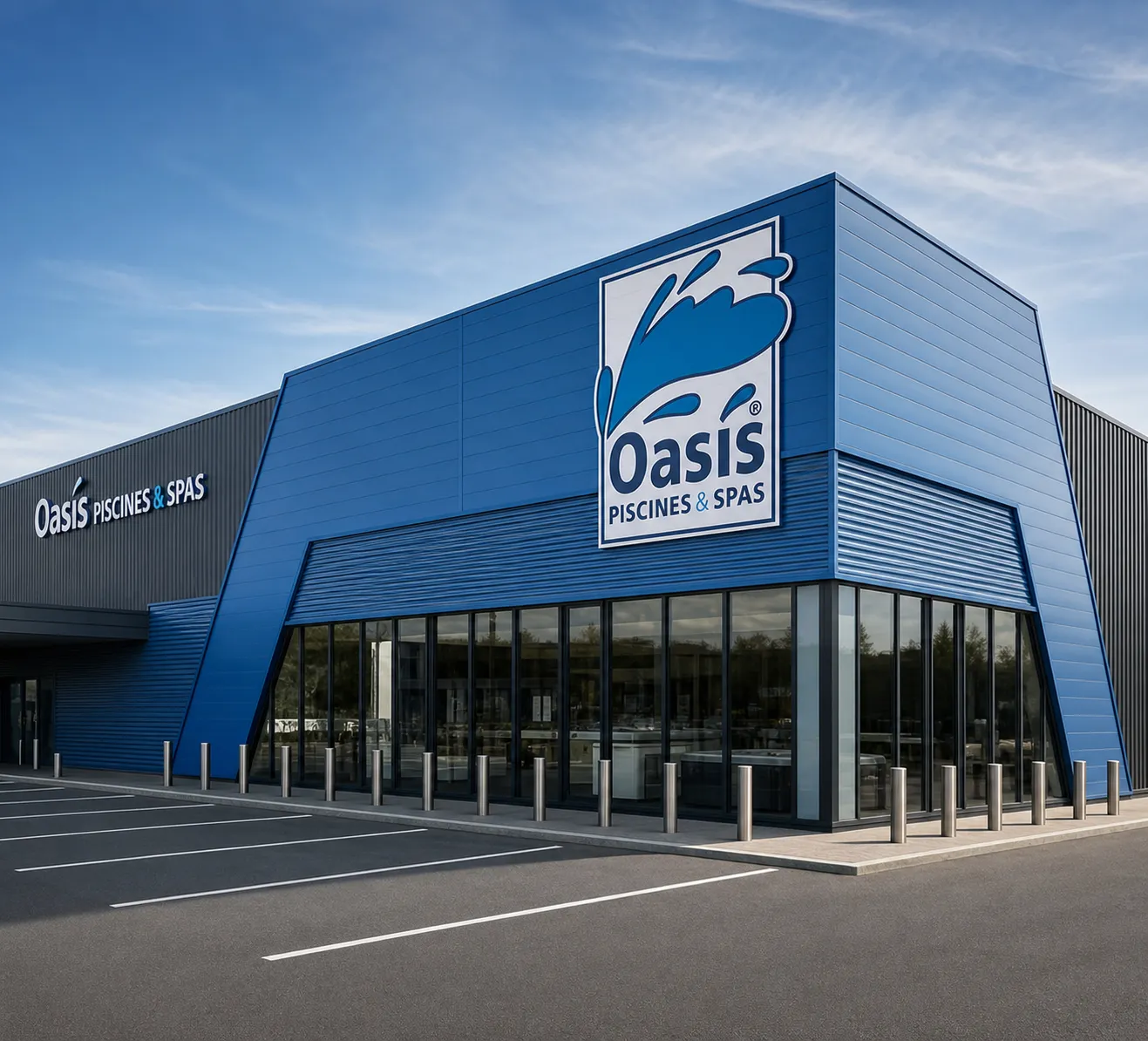 Devanture du magasin de piscines Oasis piscines et Spas a vieux charmont