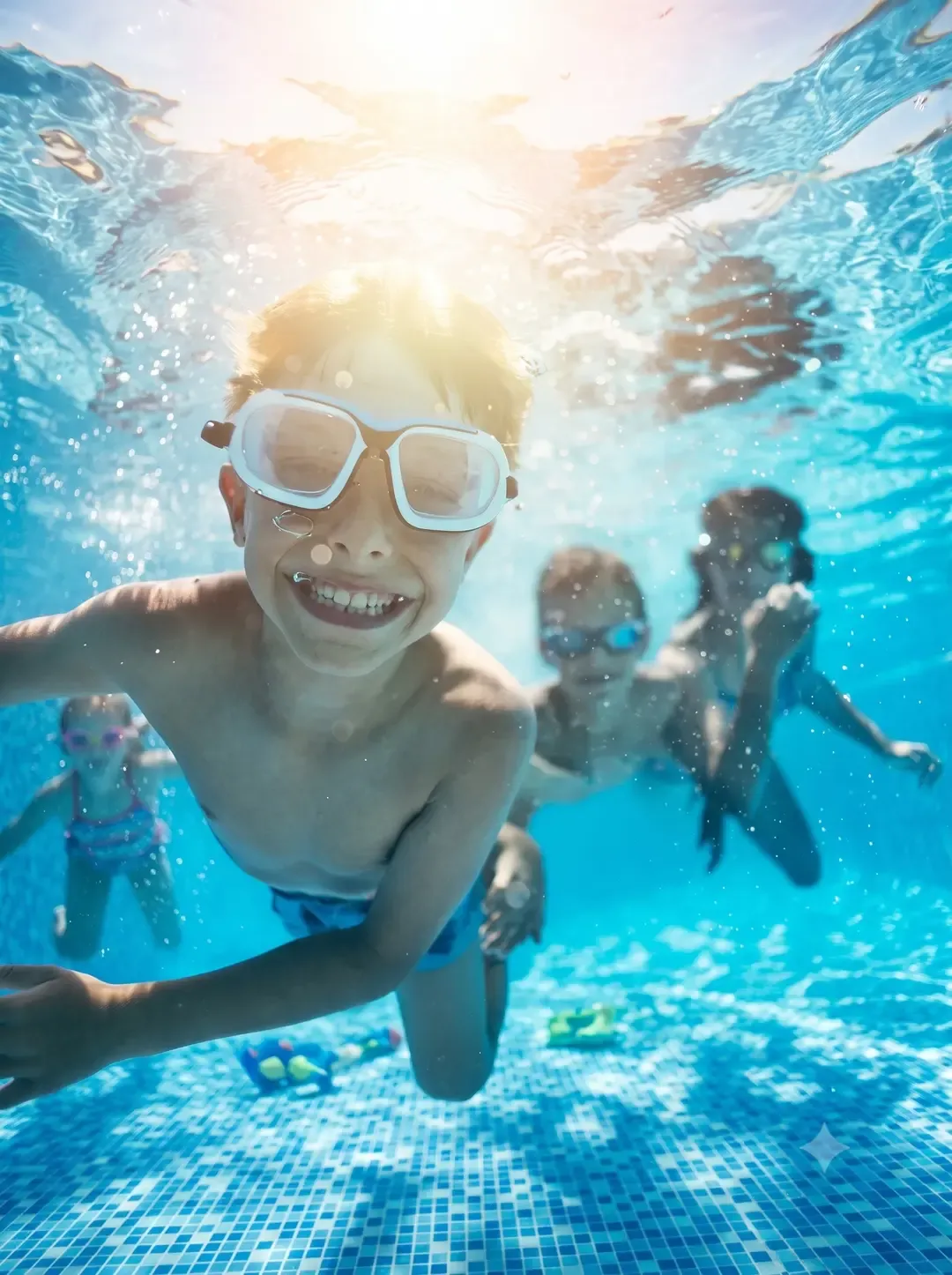 Enfants qui jounent sous l'eau dans une piscine