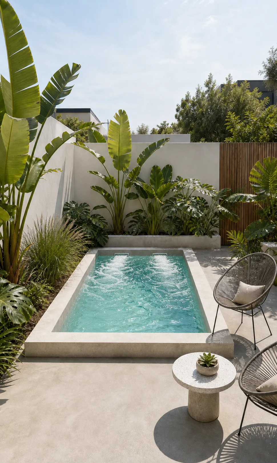 mini piscine avec nage à contre courant maçonnée en eau